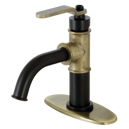 Kingston Brass KSD2823KL Single-Handle Bathroom Faucet with Push Pop-Up, Matte Black/Antique Brass KSD2823KL